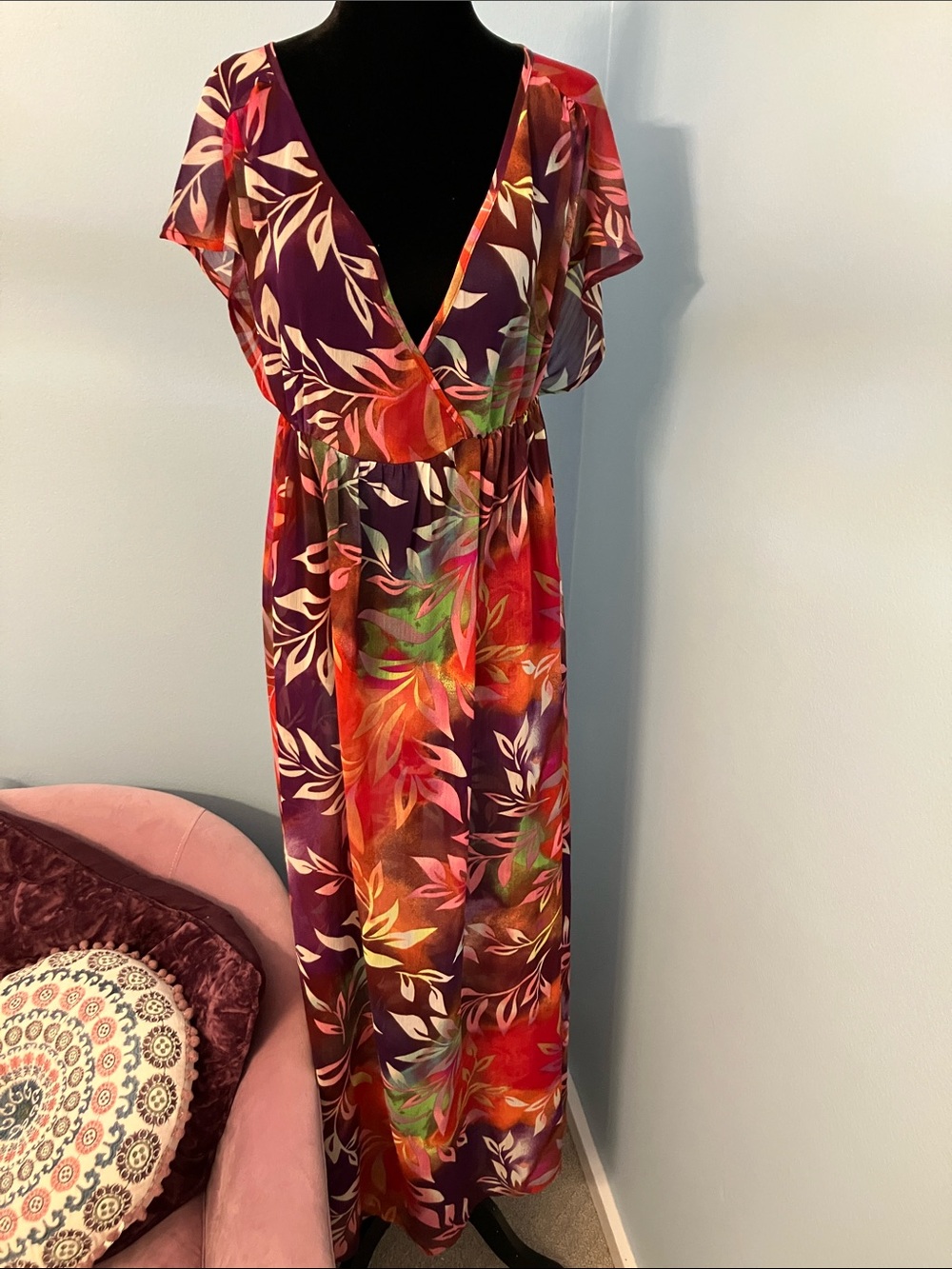 Old Navy Purple Floral  Coverup Maxi